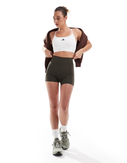 adidas - Training Aeroreact - Reggiseno bianco con 3 strisce, 2 di 4
