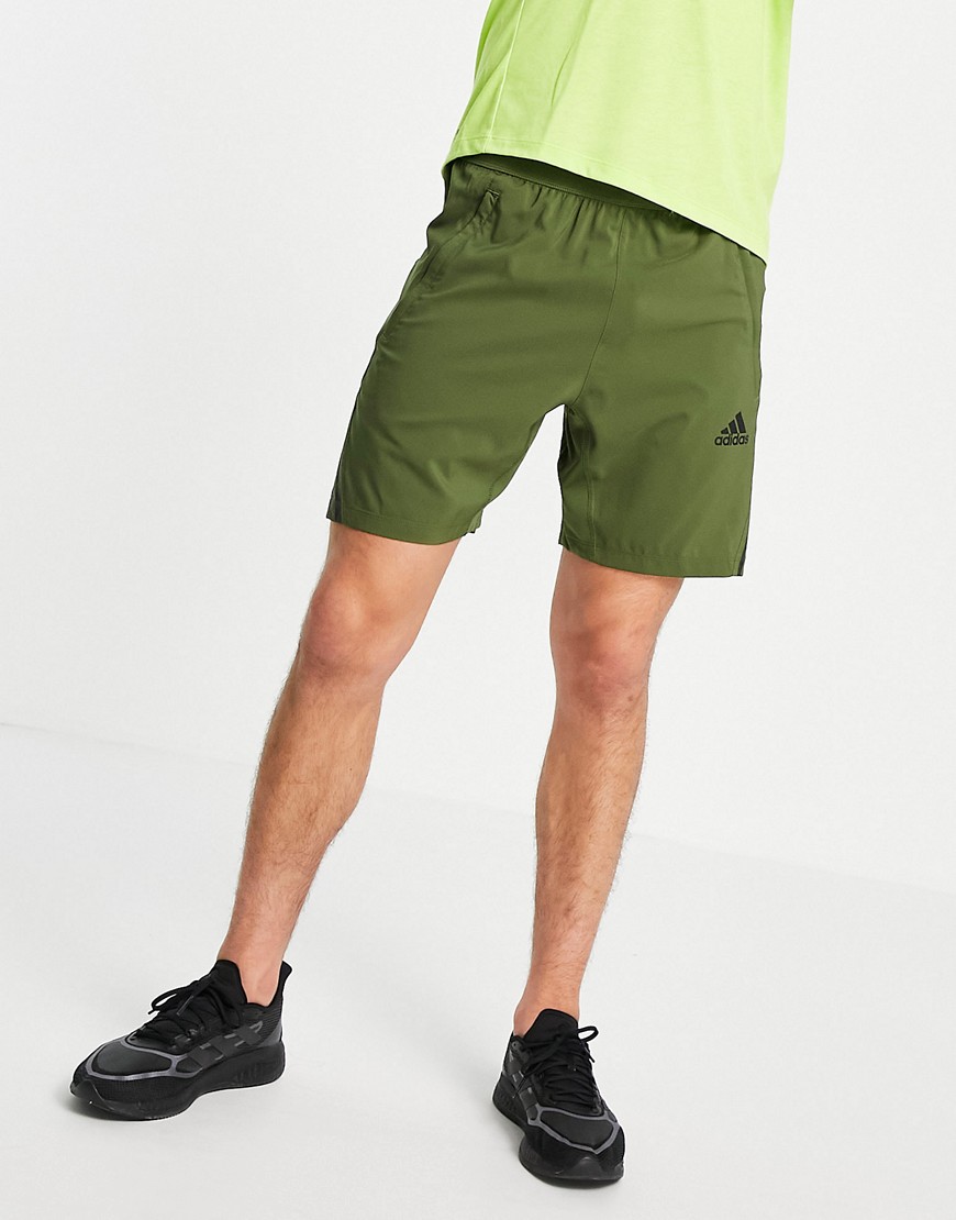 Adidas Training Aeroready 3 stripe tech shorts in khaki-Green