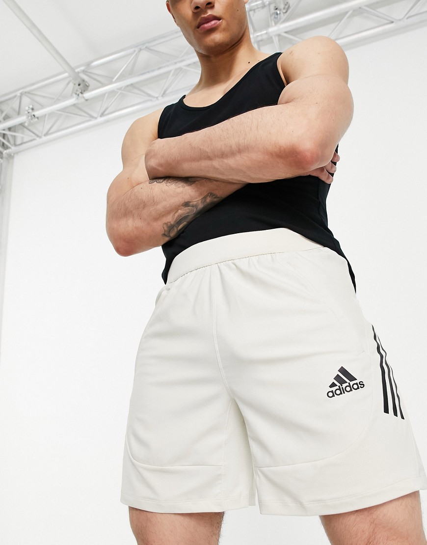 Adidas Training Aeroready 3 stripe tech shorts in stone-Neutral