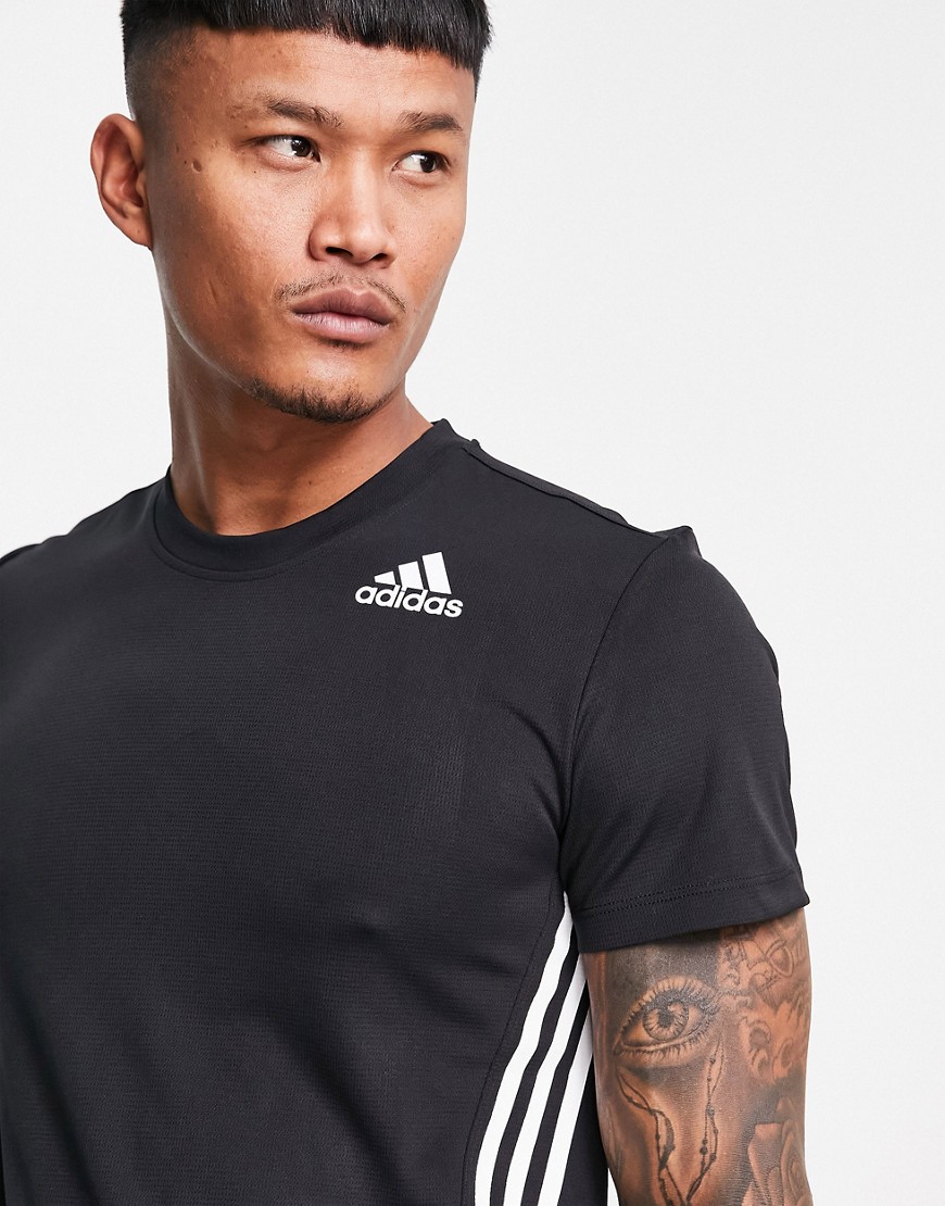 Adidas Training Aeroready 3 stripe tech t-shirt in black