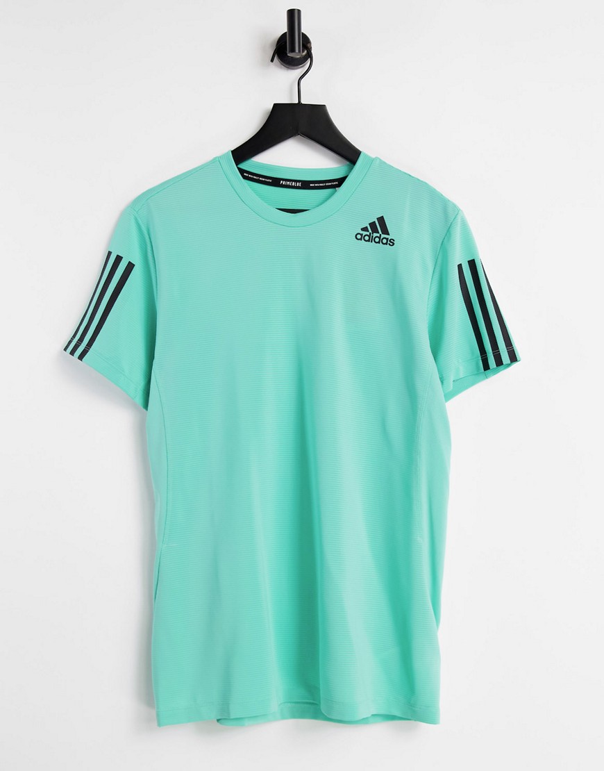 Adidas Training Aeroready 3 stripe tech t-shirt in mint-Green