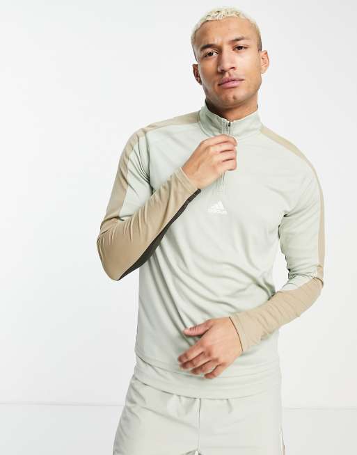 adidas Training - Aeroready - Felpa verde a maniche lunghe con zip corta e pannelli