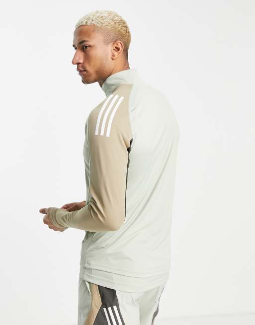 adidas Training - Aeroready - Sweat à col zippé, manches longues et empiècements - Vert, 3 de 4