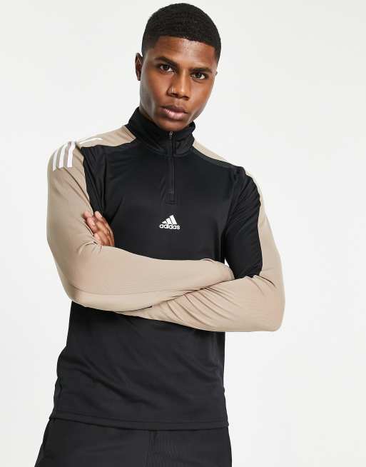 adidas Training - Aeroready - Sweater met panelen, lange mouwen en korte rits in zwart