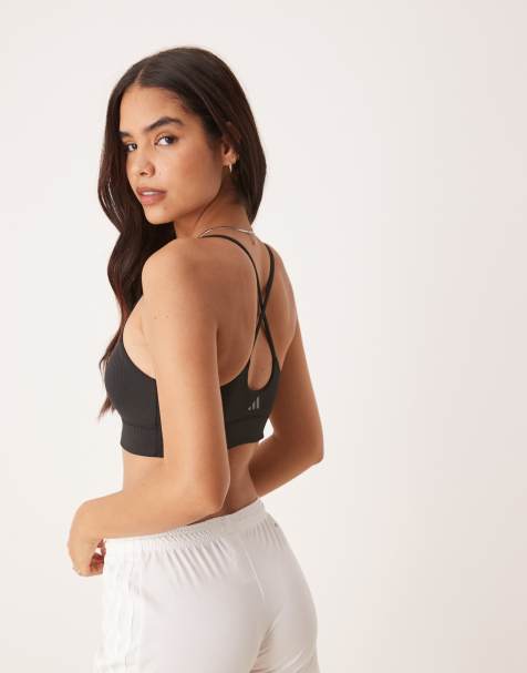 adidas - Training - All Me - Geribbelde sport bh met lichte ondersteuning in zwart - view 1