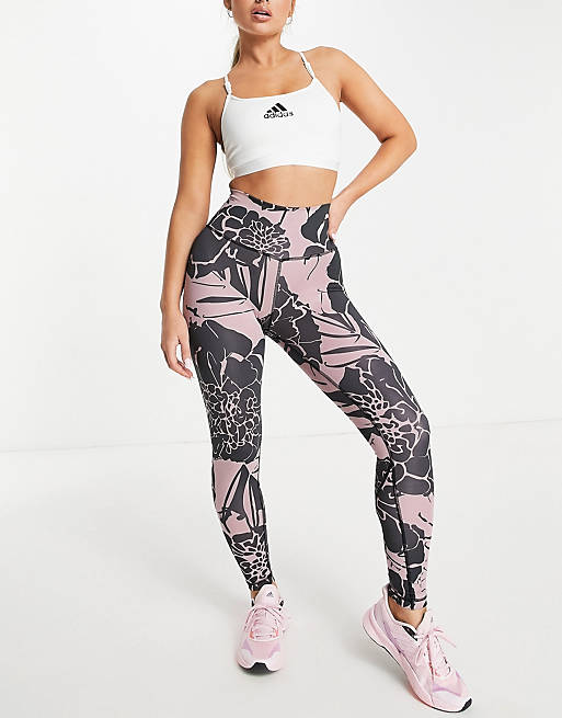 Arthur Conan Doyle construction Infant adidas Training all over floral print 7/8 leggings in black and pink | ASOS