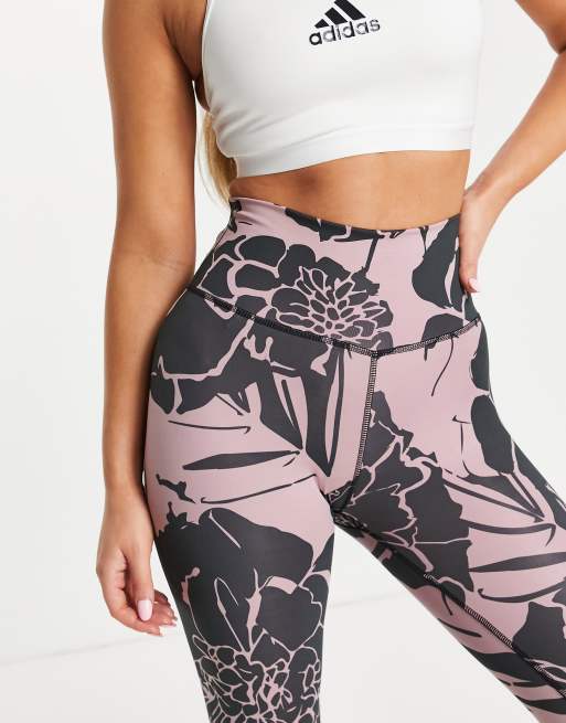 adidas Allover Print Flower Leggings - Black