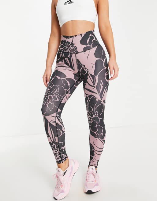 Buy the Adidas Women's Pink Floral Aeroready Leggings Size L