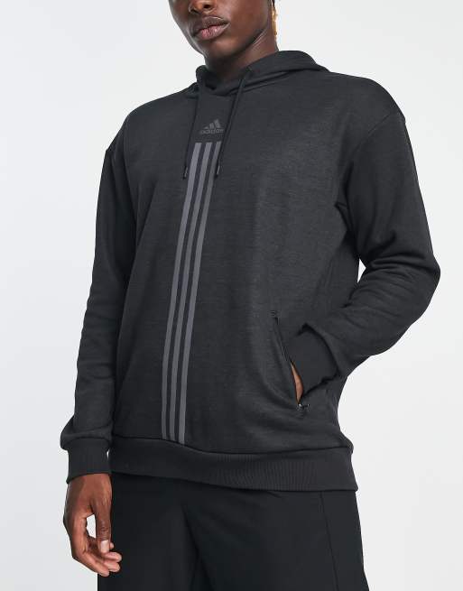 adidas Training Alpha Strength 3 stripe hoodie in black