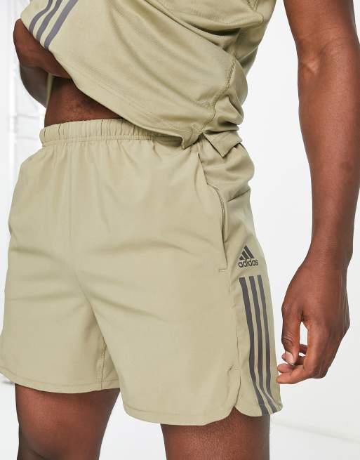 adidas Training Alpha Strength 3 stripe shorts in khaki