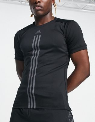 adidas Training Alpha Strength 3 stripe t-shirt in black