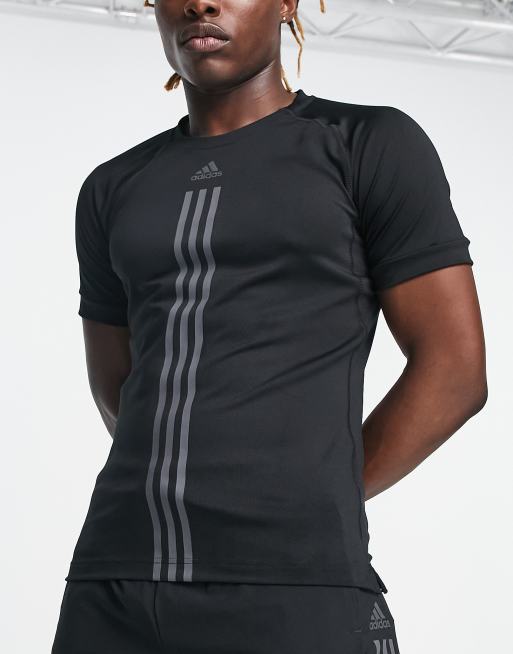 adidas Training Alpha Strength 3 stripe t shirt in black