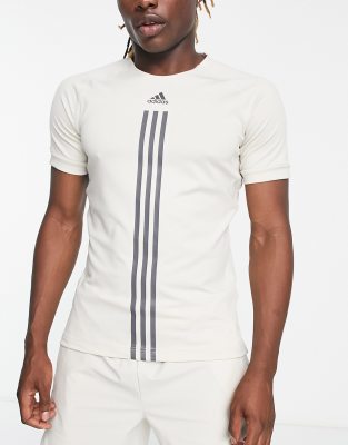 adidas Training Alpha Strength 3 stripe t-shirt in stone