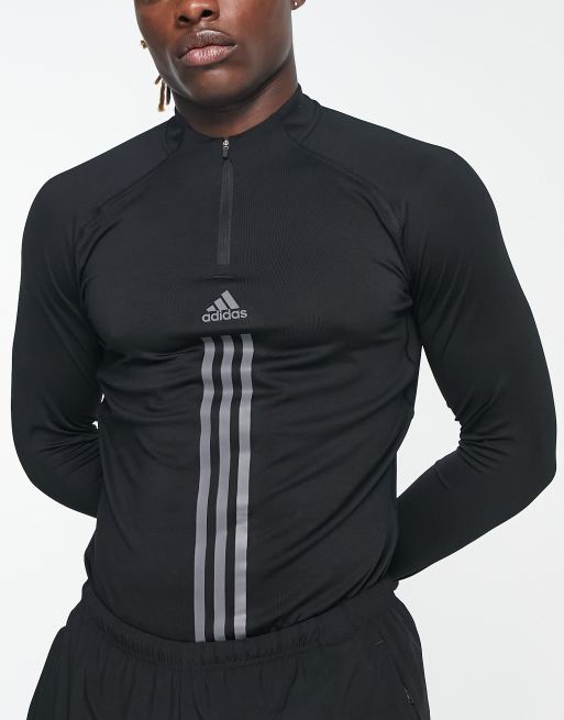 adidas Training - Alpha Strength - Sort sweatshirt med 3 striber og 1/4 lynlås