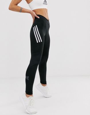 adidas training alphaskin leggings with 3 stripes in black