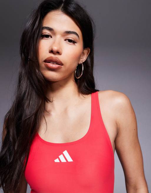 adidas Training – Badeanzug in kräftigem Rot mit den 3 Streifen, 3 von 4