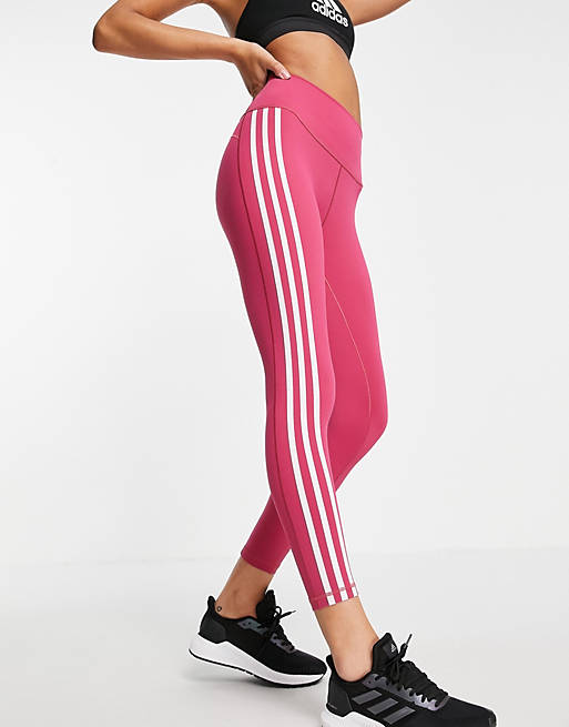 adidas Training Believe 3 stripe leggings in pink