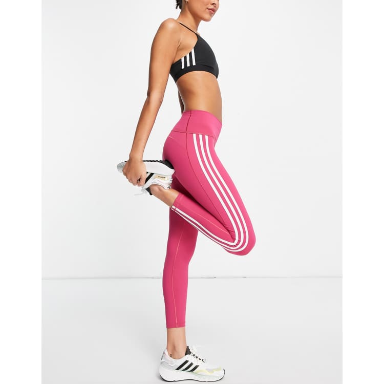 Adidas training three stripe leggings in dark pink on sale