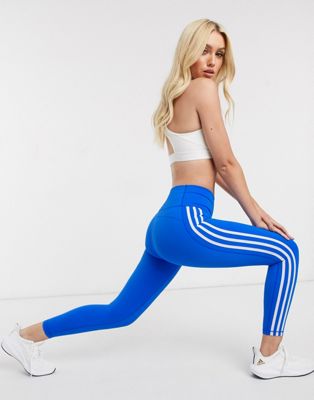 adidas 3 stripe leggings blue