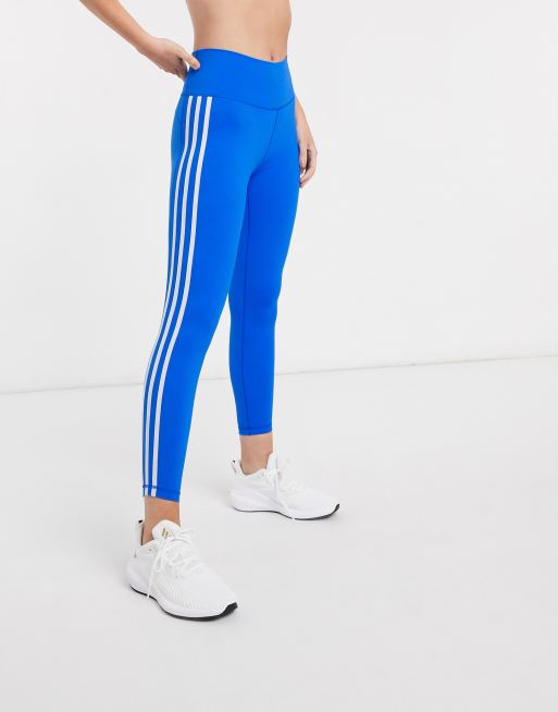 Adidas blue store 3 stripe leggings