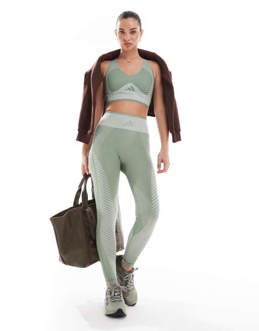 adidas Training – Bezszwowe srebrnozielone legginsy o długości 7/8, 3 z 5