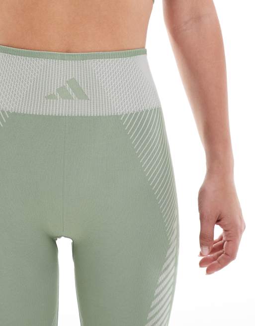 adidas Training – Bezszwowe srebrnozielone legginsy o długości 7/8, 4 z 5