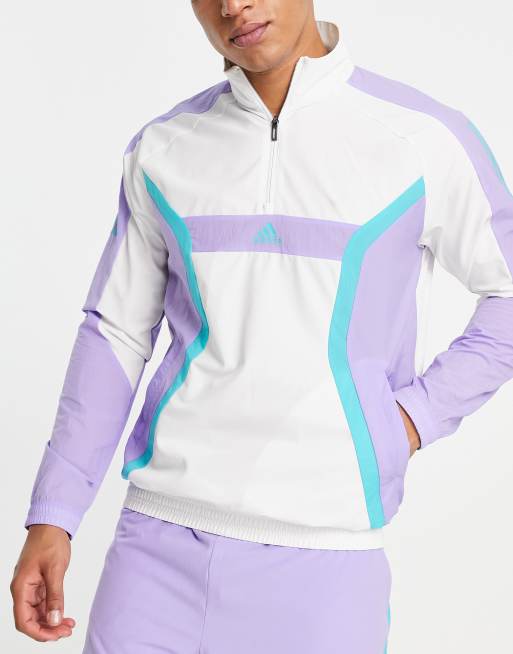 adidas Training – Biało-fioletowa bluza dresowa z zamkiem pod szyją 