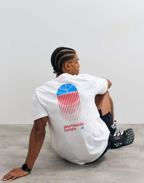 adidas Training – Biały T-shirt z nadrukiem „Hoops“ na plecach - view 1