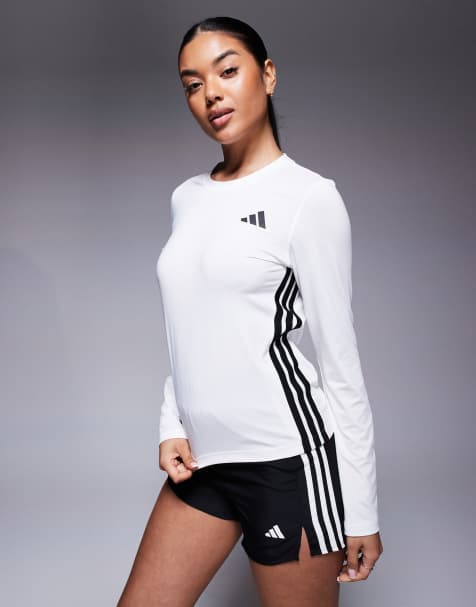 adidas Training – Biały top z długimi rękawami i 3 paskami - view 1