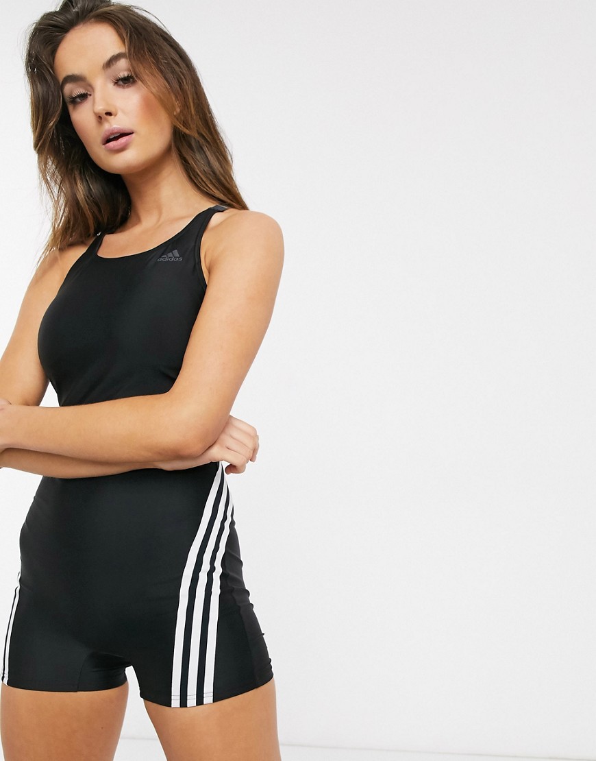 Adidas Training body swimsuit with 3 stripes in black