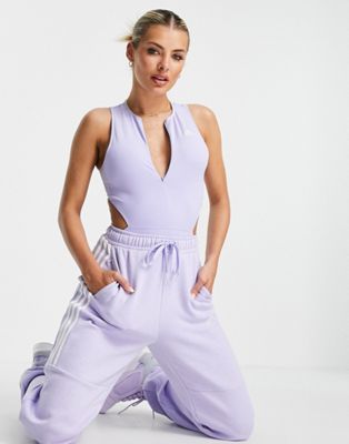 adidas Training body with cut out detail in lilac - ASOS Price Checker