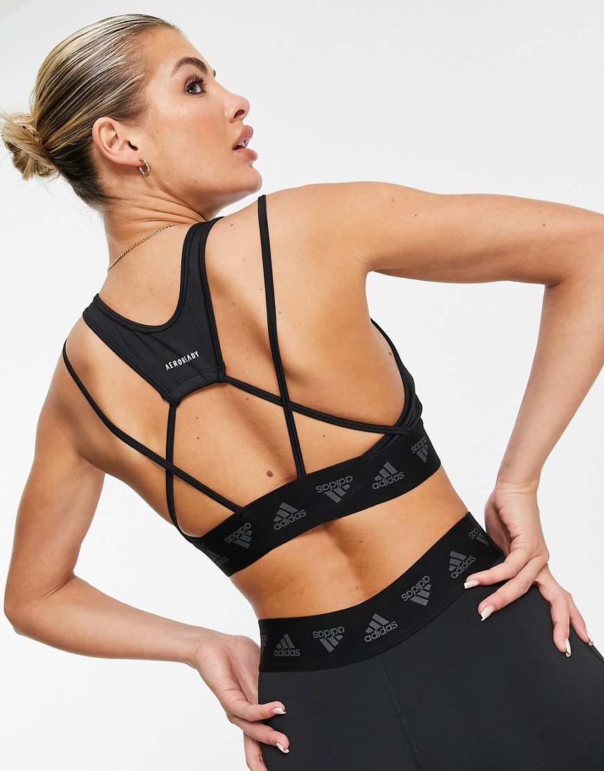 adidas Training bra top with strap detail in black
