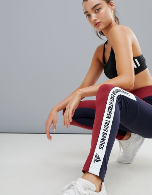 Ezel Sympathiek Kip adidas Training Brand With Three Stripes Slogan Leggings In Burgundy | ASOS