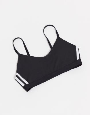 adidas Training 3 stripe strappy light support sports bra in black - ASOS Price Checker