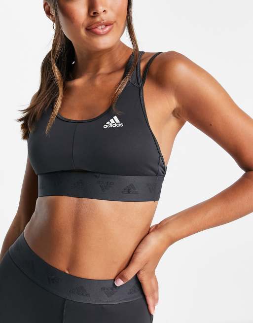 adidas Training - Brassière de sport maintien léger à découpe - Gris foncé