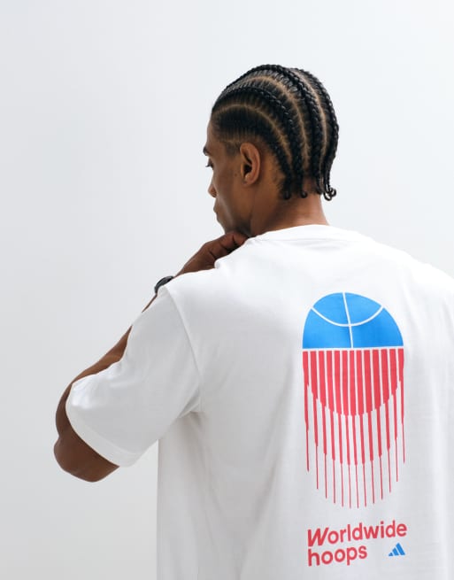 adidas Training - Camiseta blanca con estampado "Hoops" en la espalda, 5 de 5