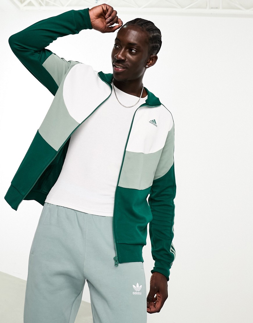 adidas Training colourblock tracksuit in green and white