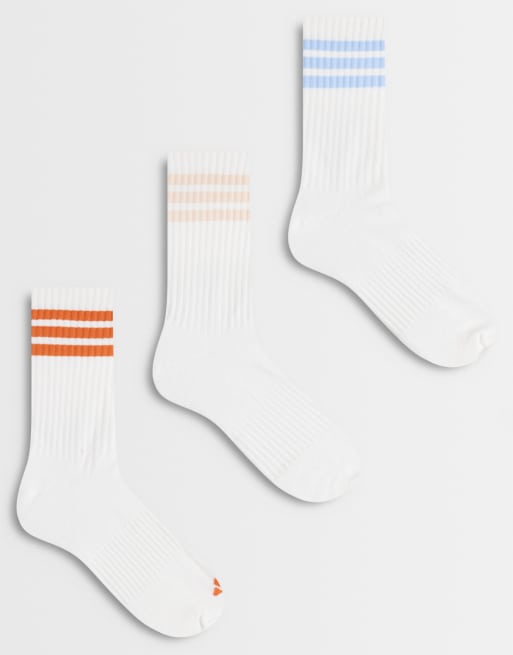 adidas Training - Confezione da 6 paia di calzini bianchi con 3 strisce multicolore