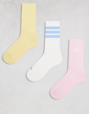 asos adidas Training crew socks in yellow blue pink 3 pack