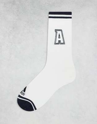 adidas Training crew socks with varsity lettering-White