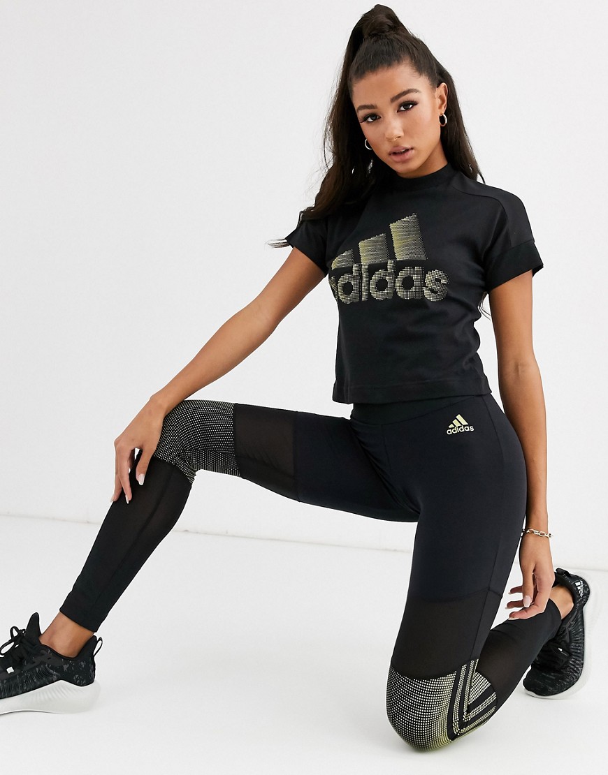 Adidas Training cropped glam t-shirt in black
