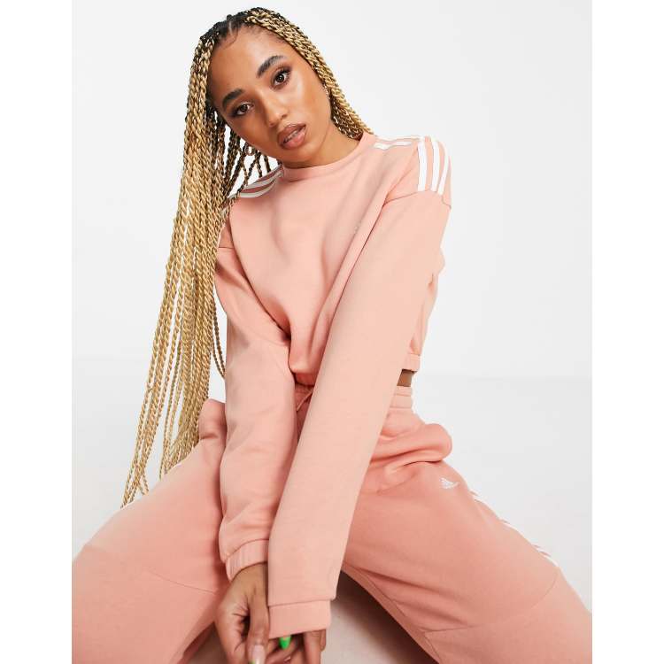 adidas originals cropped sweatshirt with three stripe block logo