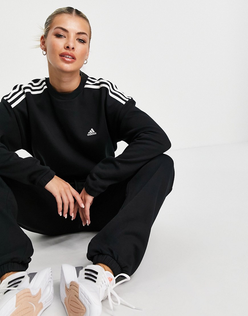 adidas Training cropped sweatshirt with three stripes in black