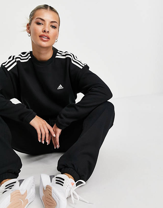 adidas performance - adidas Training cropped sweatshirt with three stripes in black