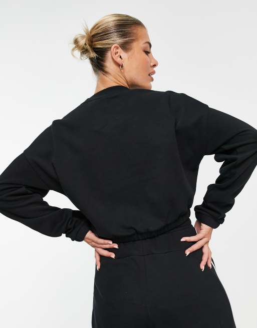 adidas Training cropped sweatshirt with three stripes in black, 2 of 4