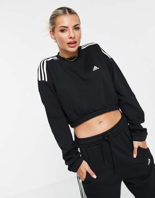 Adidas black and white cropped sweatshirt best sale