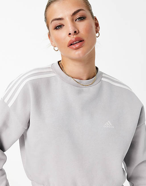 Women adidas Training cropped sweatshirt with three stripes in grey 