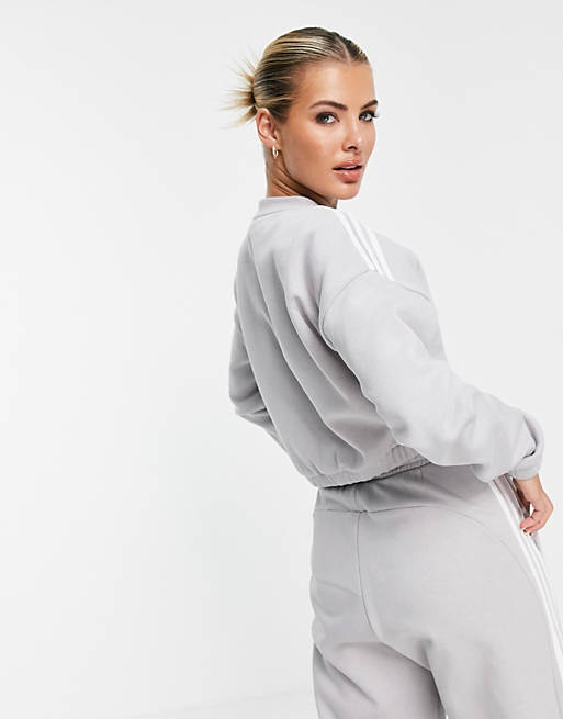 Women adidas Training cropped sweatshirt with three stripes in grey 