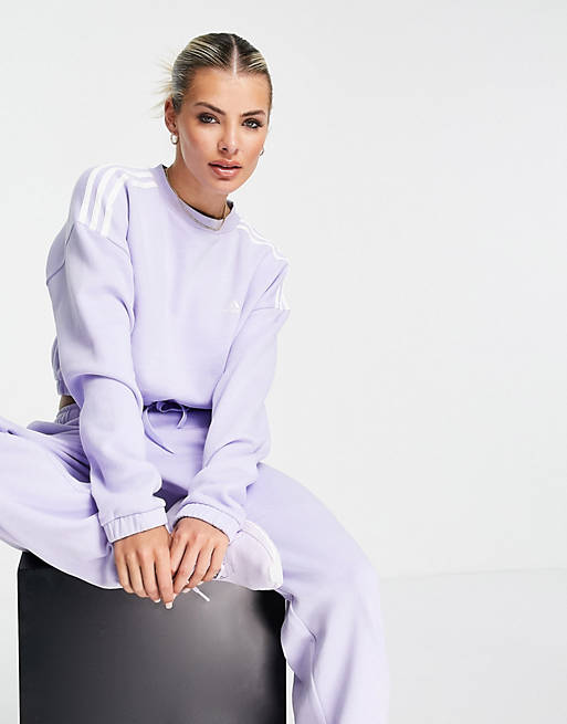 Women adidas Training cropped sweatshirt with three stripes in lilac 