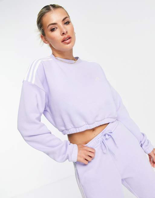 adidas Training cropped sweatshirt with three stripes in lilac